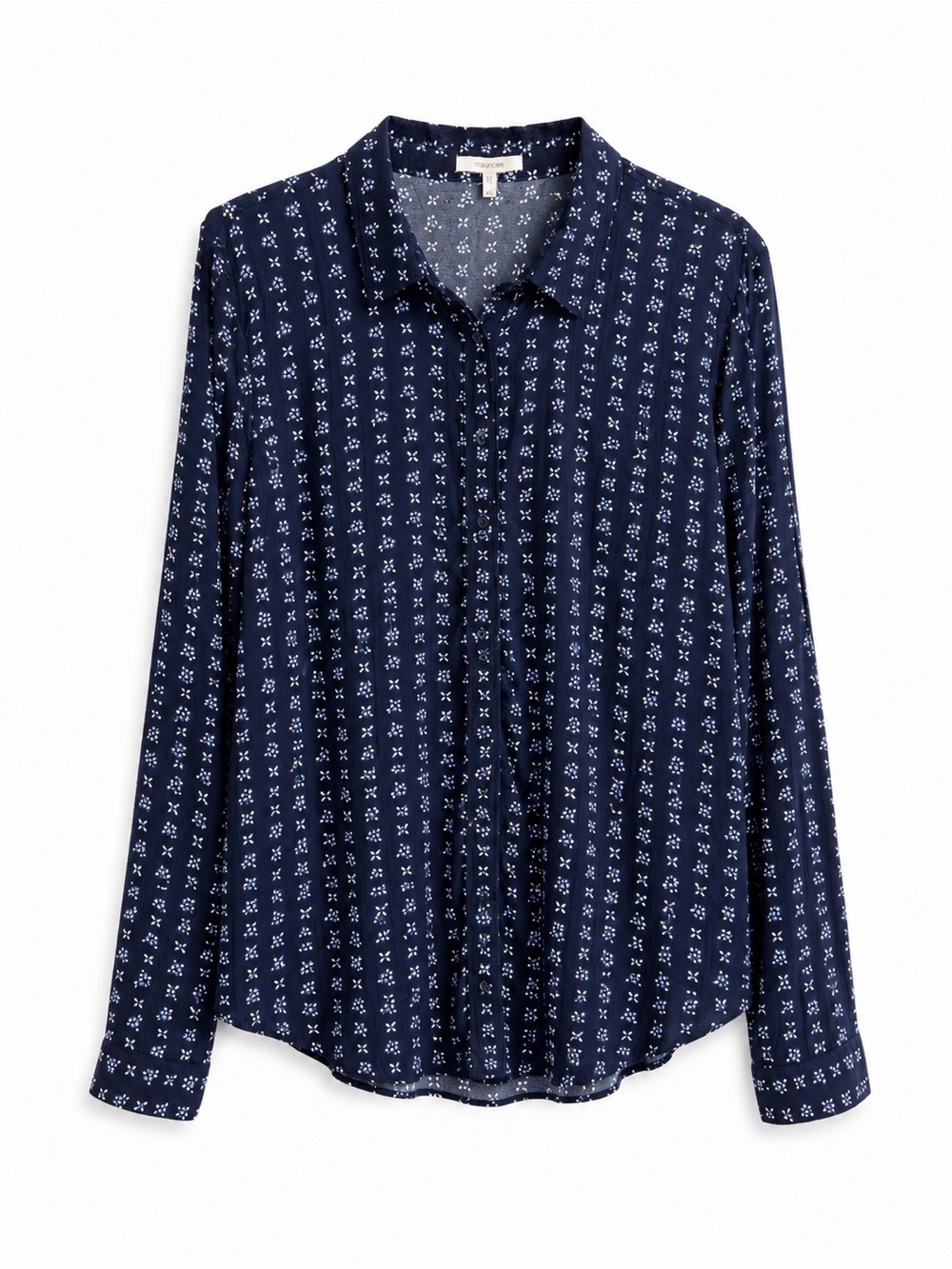 Maurices Women Button Front Blouse Floral Navy Blue XL